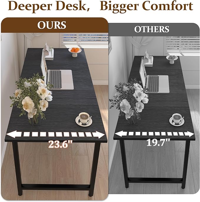 55 X 23.6 inch Computer Desk, Office Desk with Deeper & Thicker Desktop, Modern Simple Study Table with Sturdy Metal Frame & Large Legroom, Study Writing Work Desk for Home Office, Bedroom
