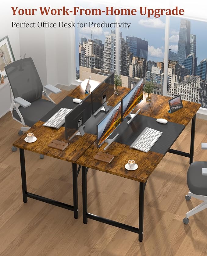 Computer Desk 55.1" Office Desk, Extra Wide 23.62” Carbon Fiber Deep Desktop, 0.59” Thick Heavy-Duty Home Office Desks, Office Table with Steel Frame, Wood Desk for Bedroom Study Writing Gaming Work