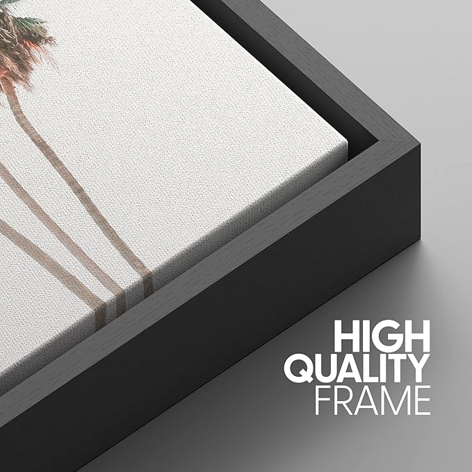 SIGNWIN Framed Canvas Print Wall Art Set Retro Vintage Pastel Tropical Island Beach Nature Wilderness Photography Modern Art Landscape Relax/Calm for Living Room, Bedroom, Office - 16"x24"x3 Black