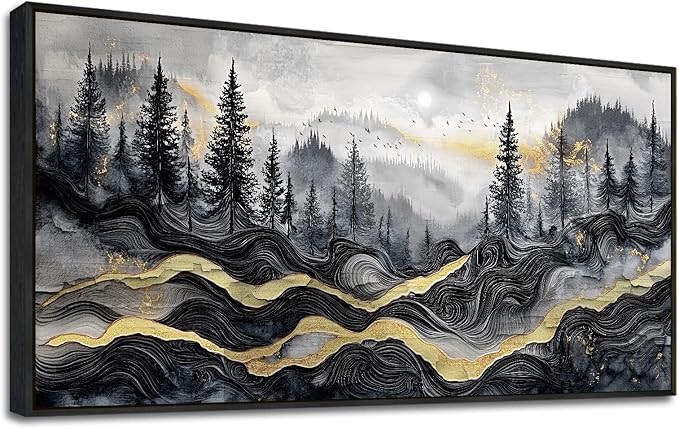 KELIYUAAN Large Canvas Wall Decor For Living Room Black Framed Wall Art For Bedroom Office Restaurant Murals Abstract Mountain Landscape Painting Wall Print Artwork Pictures Home Decor 30"X60"