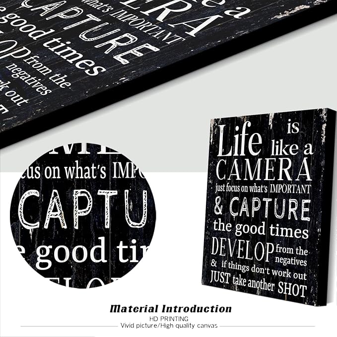 WOWGOOMO Life is Like a Camera Wall Art Vintage Inspirational Wall Decor for Home Décor Office Motivational Framed Encouraging Quotes Sayings Wall Plaque 12x16 Inch Inspirational Gift for Men Women