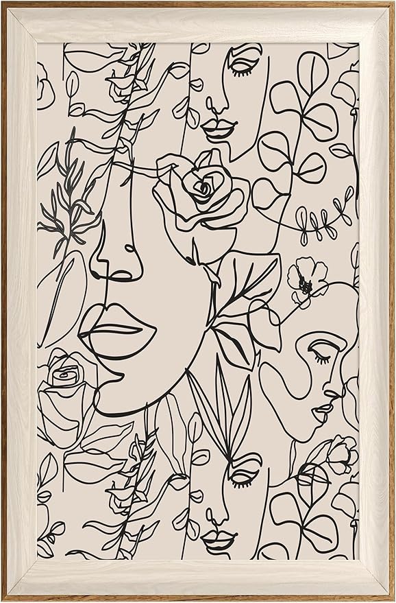 ASTRDECOR Abstract Framed Wall Art, Minimalist Boho Art Prints Women Portrait Line Art Wall Decor, Mid Century Wall Prints, Boho Wall Art Canvas for Living Room, Bedroom - 20''x30''