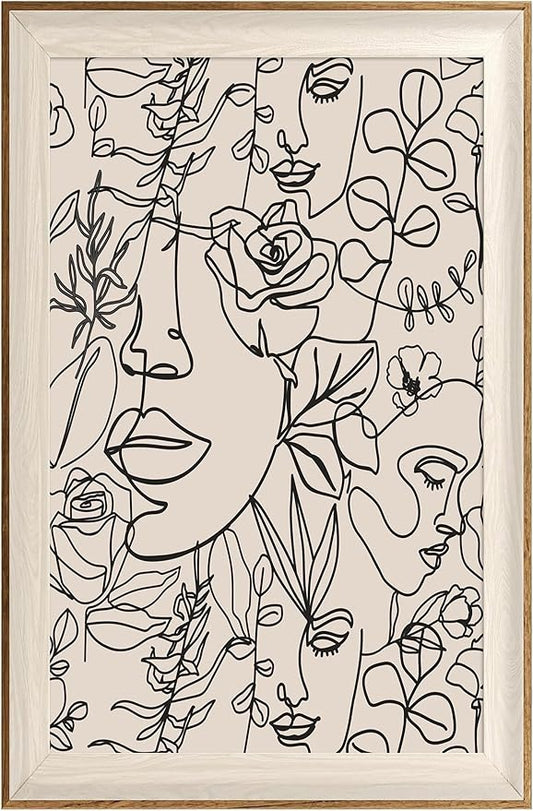 ASTRDECOR Abstract Framed Wall Art, Minimalist Boho Art Prints Women Portrait Line Art Wall Decor, Mid Century Wall Prints, Boho Wall Art Canvas for Living Room, Bedroom - 20''x30''