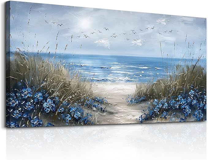 KELIYUAN Large Wall Decor For Living Room Canvas Wall Art For Office Bedroom Aesthetic Blue Ocean Sea Wave Wall Painting Artwork Pictures Modern Beach Posters Ready To Hang Home Decoration 30"x60"