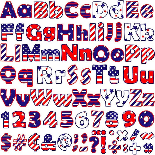 260 Pcs 4th of July Bulletin Board Letters for Classroom 4” Letters Combo Pack Set Patriotic Classroom Decorations American Flag 4th of July Alphabet Numbers Symbols Letters for Classroom Decor