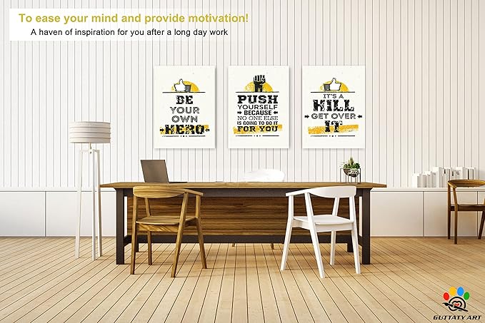 Office Wall Art - 3 Panel Motivational Canvas Art: Inspirational Quotes for Home Office - Entrepreneur Words Poster Frame (12'x24' x3)