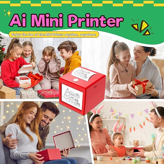 [2026.4 Feature upgrade] Smart AI Voice Sticker Printer, Kids Toys Spark Imagination Intellectual Development, Mini Thermal Label Printer With Display, Inkless Portable Sticker Maker, 4 Rolls Paper