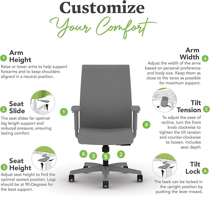 HON Ignition 2.0 Fabric Office Chair, Upholstered, Adjustable Arms, Standard Synchro-Tilt Recline Executive Ergonomic Office Chair, Titanium Frame, Frost