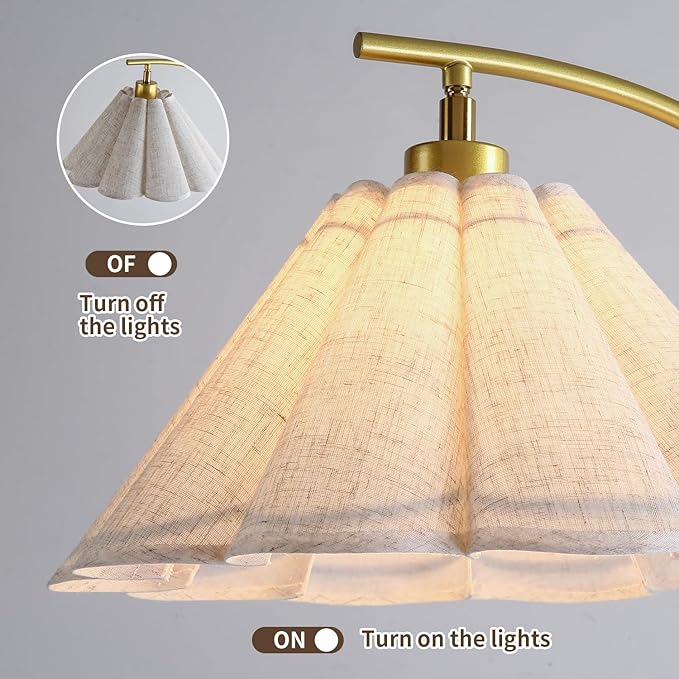 Floor Lamp with Pleated Linen Lampshade, Modern Flower Floor Lamp for Living Room Arc Standing Lamp, Tall Lamp for Bedroom Office Dining Room, Bulb Included
