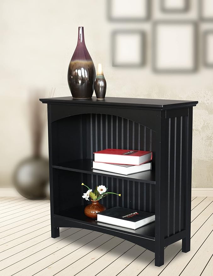 eHemco 2 Tier Bookcase with 2 Arched Supports, 29 Inches, Black