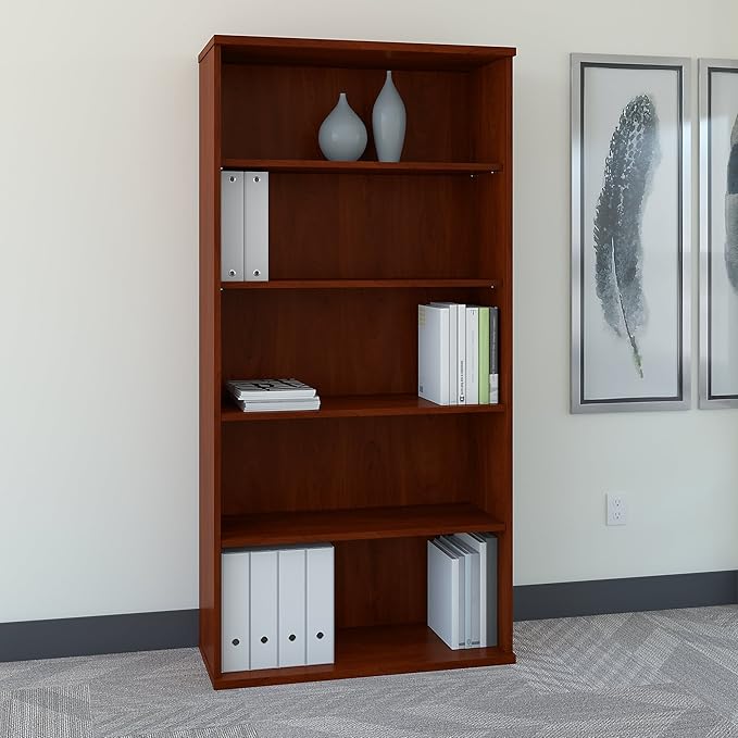 Bush Business Furniture Series C 36W Tall 5 Shelf Bookcase in Hansen Cherry, Large Storage and Display Bookshelf for Home or Professional Office
