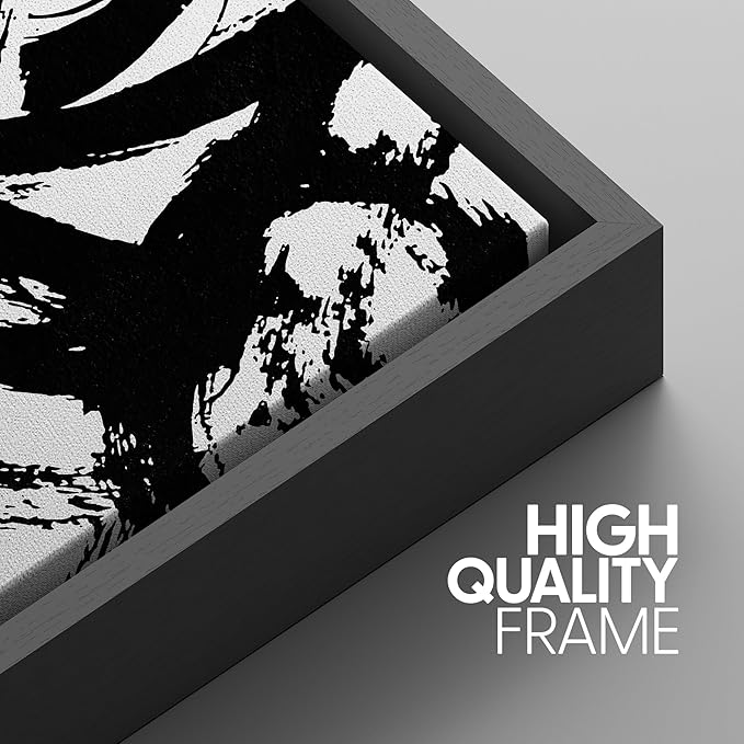 SIGNWIN Framed Wall Art Print Set Grunge Style Black & White Paint Strokes Abstract Shapes Illustrations Modern Art Bohemian Group Dramatic Grey for Living Room, Bedroom, Office - 16"x24"x3 Black