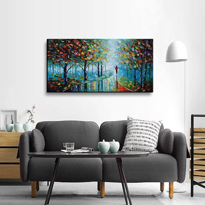 YaSheng Art -Contemporary Landscape Abstract Oil Painting On Canvas Textured Tree Painting Abstract Art Wall Paintings Handmade 3D painting Home Office Decorations Canvas Wall Art painting 24x48inch