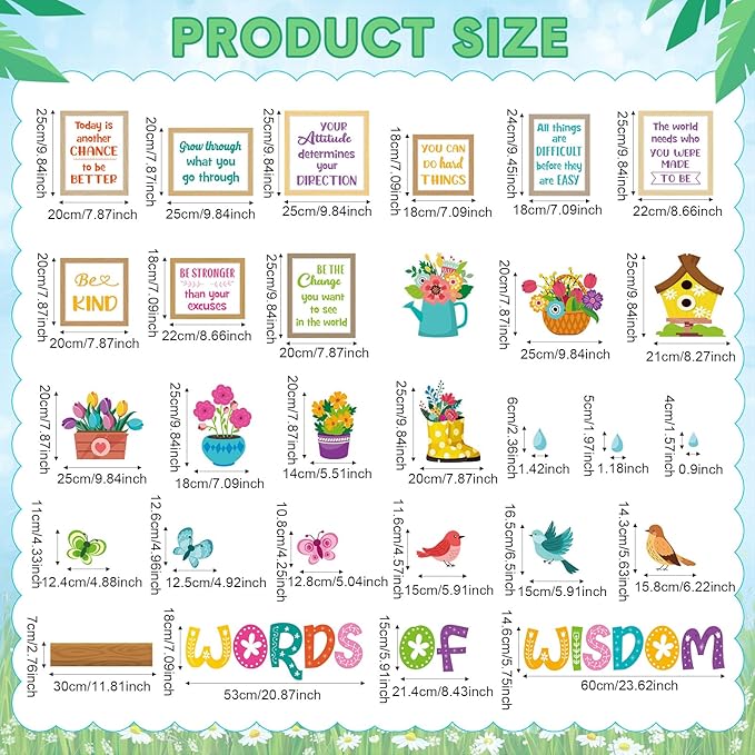 Supervitae 48 Pcs Spring Bulletin Board Decor Bookshelf Potted Plant Bulletin Board Set Colorful Motivational Cutouts Positive Saying Accents Signs for Back to School Supplies Wall Chalkboard Decor
