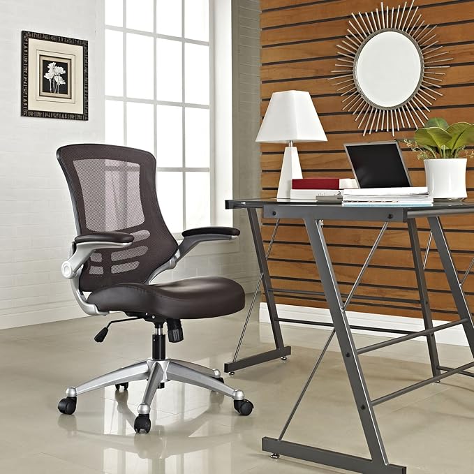 Modway Attainment Mesh Back and Vinyl Seat Modern Office Chair in Brown