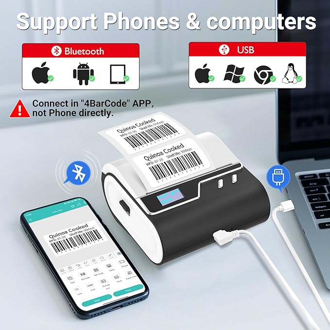 ORGBRO Z3 Label Maker Machine with Tape, 2-3 Inch Bluetooth Thermal Label Printer, Portable Sticker Printer for Small Business Office Home Organization Barcode Address, Compatible with Phones & PC