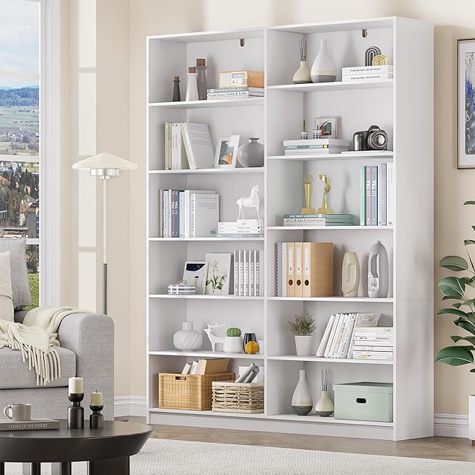 White Bookcase with 24 Open Shelves, 6 Tier Large Bookshelves, 70.8 Inch Tall Bookshelf and Bookcases for Living Room, Bedroom, Home Office Library