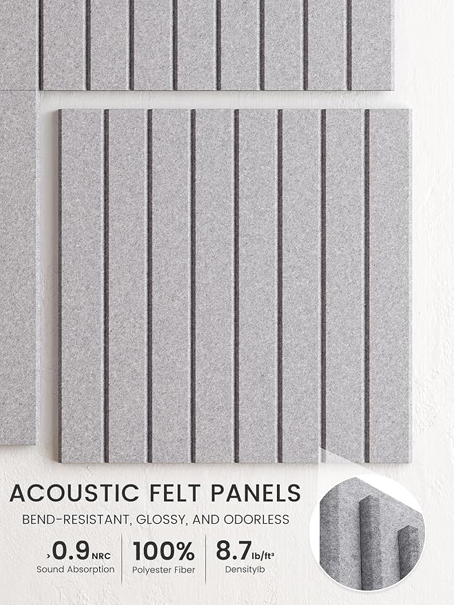 Bumusty Large Cork Board Alternative-36 x 24" Felt Bulletin Board Tiles, with 30 Pushpins, 40 Adhesive Tabs, 6-Pack Slat Wall Paneling, Cork Boards for Office Push Pin Board Felt Board-Soft Gray