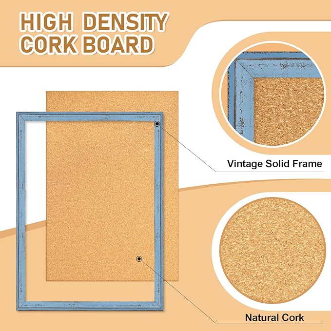DOLLAR BOSS Cork Boards for Walls, 36 X 24 Inches Bulletin Board Decorative Hanging Pin Board Rustic Wooden Frame Vision Board Notice Board for Office Home Decor, Blue