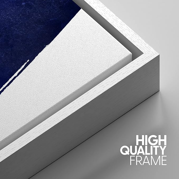 IDEA4WALL Framed Canvas Print Wall Art Set Blue Gold Geometric Graffiti Paint Stripes Abstract Shapes Illustrations Modern Art Contemporary for Living Room, Bedroom, Office - 16"x24"x3 White