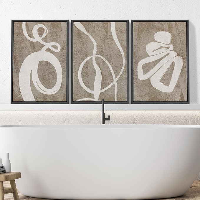 SIGNWIN Framed Canvas Print Wall Art Set Contemporary Geometric Abstract Illustrations Modern Art Decorative Nordic Abstract for Living Room, Bedroom, Office - 16"x24"x3 Black