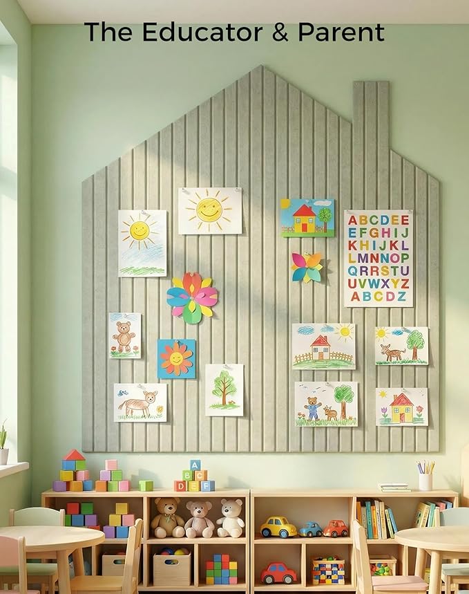 Aothia 12-Pack Large Felt Bulletin Board 48"x36", Modular Pin Board Tiles for Wall, Cork Board Alternative for Office & Classroom, Includes 70 Adhesive Tabs & 40 Pushpins, Sage Green