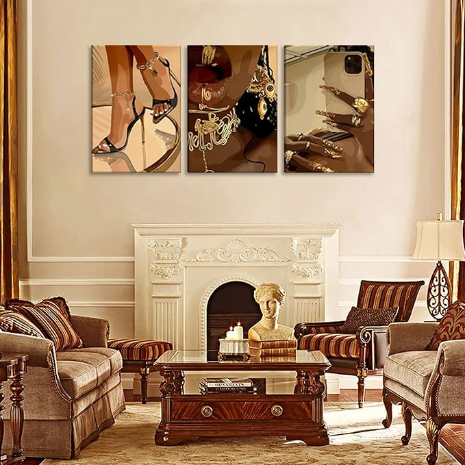 SOUHLP 3Pcs Fashion Black Girl Canvas Wall Art 3Pcs Vintage Fashion Canvas Wall Art There are two sets in this link and any one will be sent randomly for Living Room Bedroom Home Decoration 12x16in