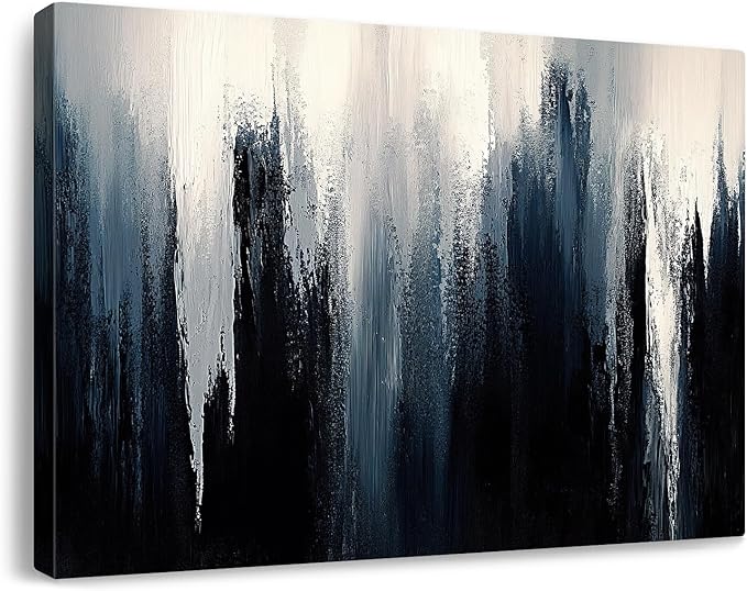 gaosoul Modern Blue Abstract Canvas Wall Art Oil Painting Giclee Print with Vertical Ice Crystal Strokes Ombre White to Navy Gradient Gallery Wrapped for Home Office Decor 36x24in
