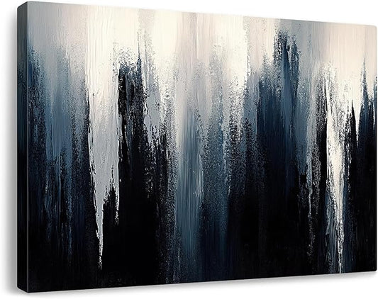 gaosoul Modern Blue Abstract Canvas Wall Art Oil Painting Giclee Print with Vertical Ice Crystal Strokes Ombre White to Navy Gradient Gallery Wrapped for Home Office Decor 30x20in