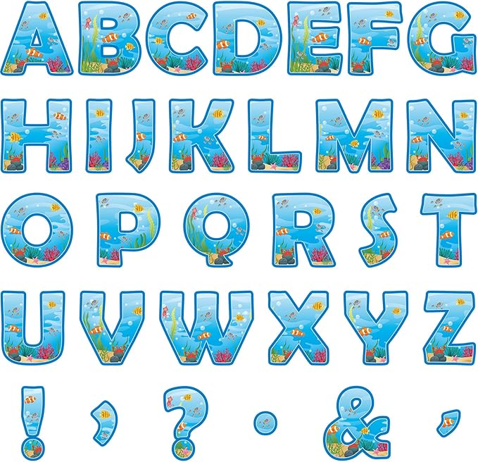 150 PCS Large 7" Bulletin Board Letters Set, Under the Sea Themed Party Classroom Alphabet Cutouts Letters for Bulletin Board Display Home School, A Great Helper to Inspire Students' Learning Interest