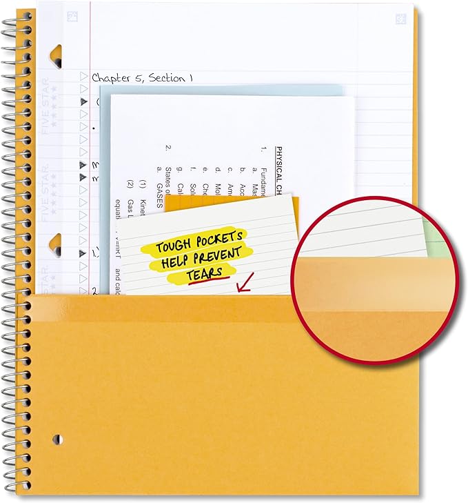 Five Star Spiral Notebook + Study App, 3 Subject, College Ruled Paper, 8-1/2" x 11", 150 Sheets, Fights Ink Bleed, Water Resistant Cover, Pacific Blue (73623)