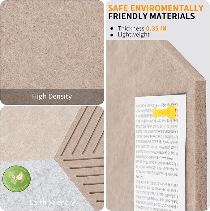 Fwpelt 12'' Large Hexagon Cork-Bulletin Board Tiles Adhesive 10 Pack Frameless Corkboard Hexagonal Prayer Vision Cork Board for Office Wall Decor, Hex Tack Pinboard with 30 Push Pins