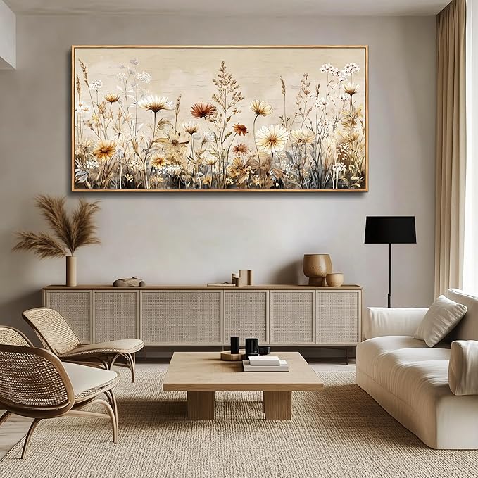 PHAOHUAXM Abstract Ink-Wash Flower Canvas Wall Art Wood Framed Modern Wall Decor for Living Room Bedroom Office Restaurant, Home Aesthetic Artwork Print 24"x48"