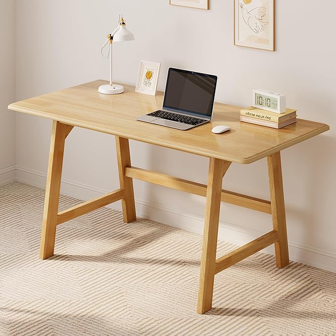 IOTXY Solid Wood Writing Table - 48" W x 24" D Minimalist Computer Desk for Home Office, Work, Study, Creativity, and PC Workstation, Oak
