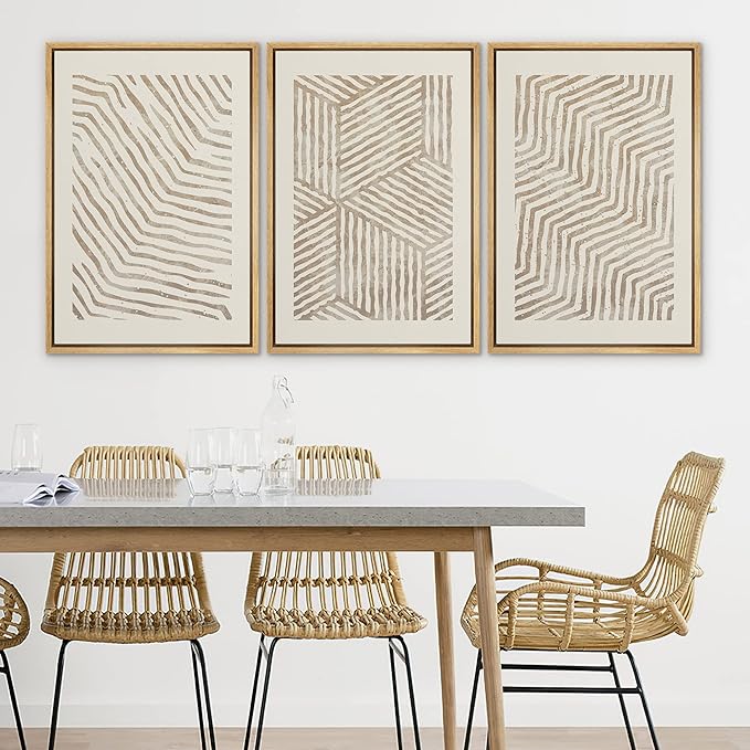 SIGNLEADER Framed Canvas Print Wall Art Set 3D Geometric Pattern Wave Collage Abstract Shapes Illustrations Modern Art Decorative Contemporary for Living Room, Bedroom, Office - 16"x24"x3 NATURAL
