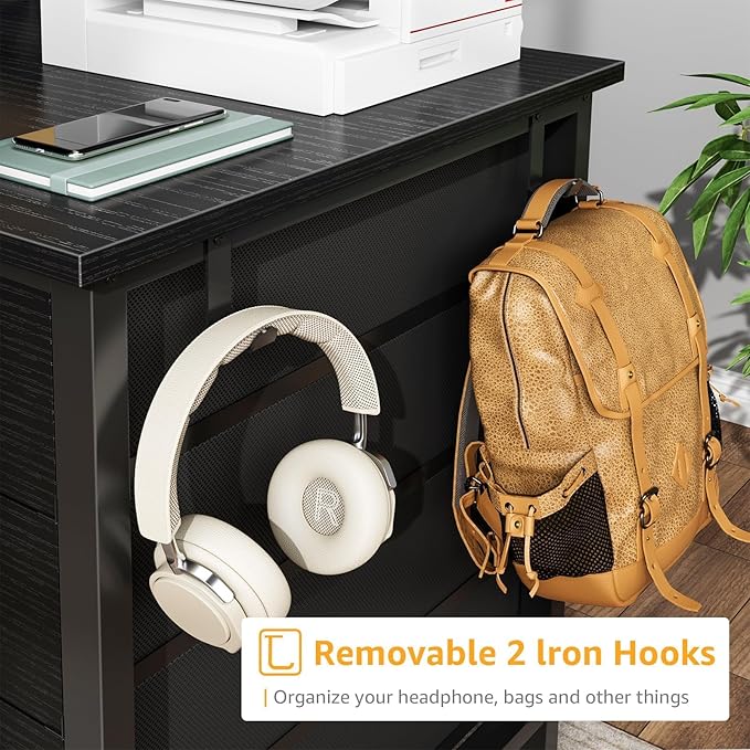 DLisiting Black Gaming Desk with Fabric Drawers on Both Sides, 55 Inch Home Office Computer Study Writing Work PC Desk with 8 Storage Drawers Storage for Bedroom