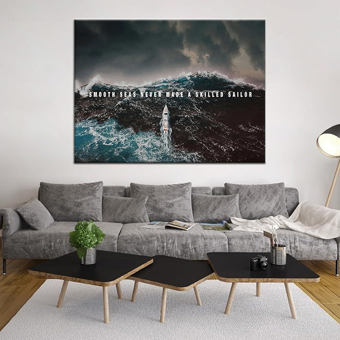 Motivational Canvas Poster Inspiration Smooth Sea Pictures Motivational Quotes Modern Motivation Painting Wall Art Prints Artwork for Home Classroom Office Decor Stretch the Framed [40''Wx 30''H]
