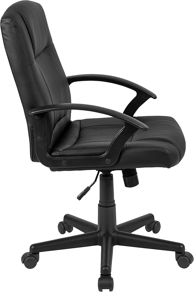 Flash Furniture Coffman Flash Fundamentals Mid-Back LeatherSoft Office and Gaming Chair, Ergonomic Office Chair with Padded LeatherSoft Seat and Arms, Black