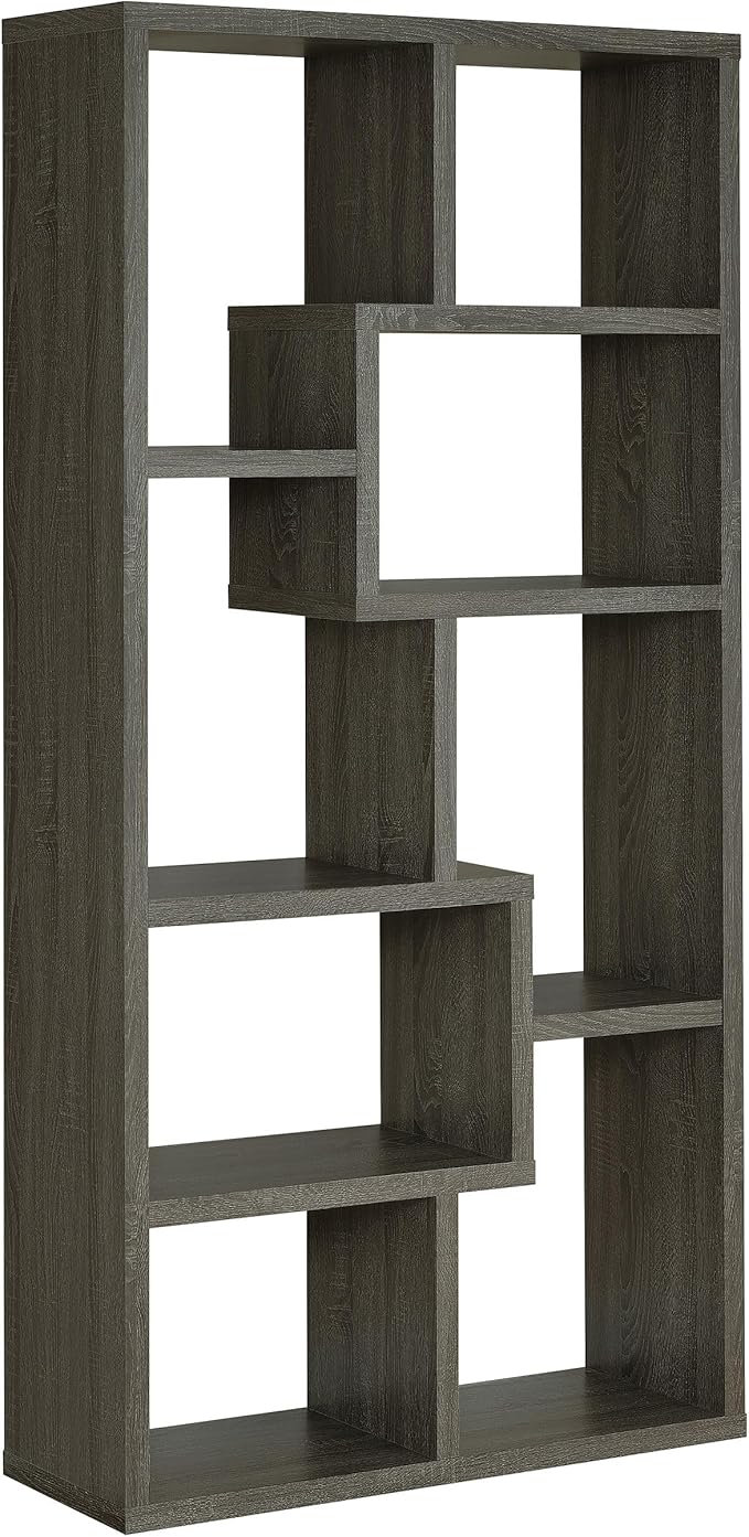 Coaster Home Furnishings - Theo - Engineered Wood with Paper Lamination - 6-Shelf Bookshelf with Geometric Design - Transitional - Home Office and Living Room - 71-Inch - Weathered Gray - 800510