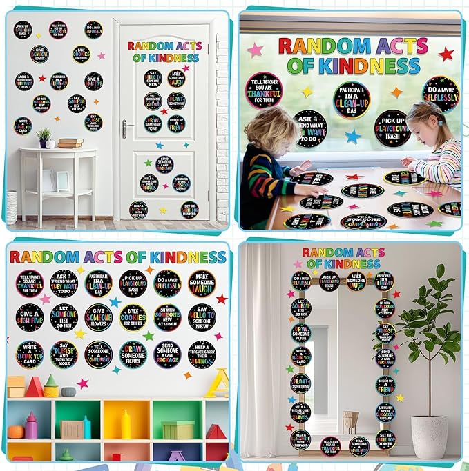 Random Acts of Kindness Bulletin Board Set Colorful Classroom Bulletin Board Decorations Kindness Challenge Cards Cutouts Classroom Decor for Elementary Back to School Teacher Decor Wall Door