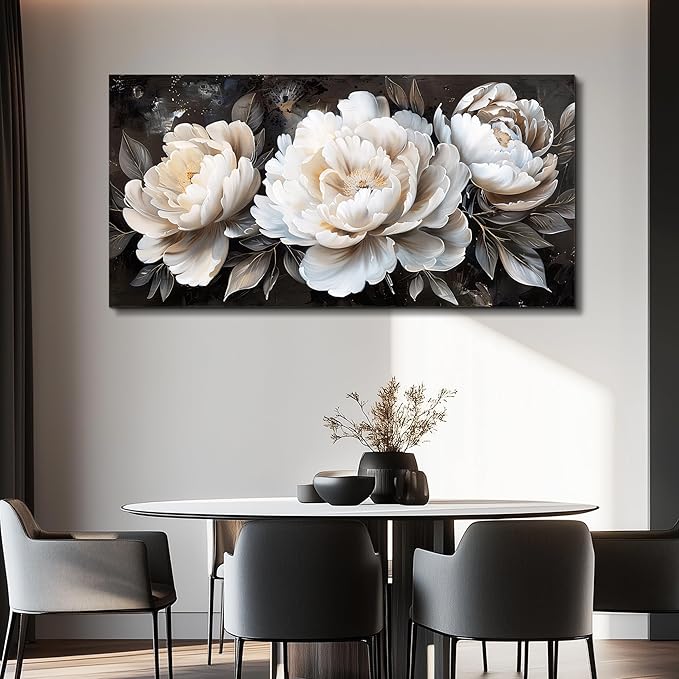 QIYILEXWART Large Wall Decor For Living Room Canvas Wall Art For Office Modern Wall Decorations For Bedroom White Peony Landscape Painting Farmhouse Pictures Artwork Room Home Decor 24x48 In