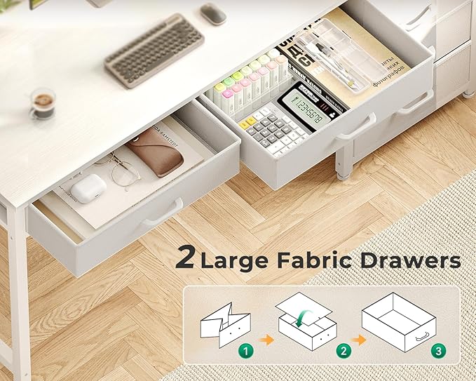 ODK Computer Desk with 5 Drawers, 53 Inch Office Desk for Kids Study, White Vanity Desk for Girls Dressing Room, Small Computer Table for Bedroom, White