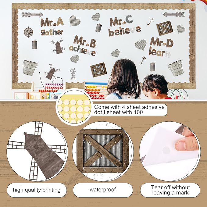 Kosiz Farmhouse Bulletin Board Decoration Set 118 ft Scalloped Bulletin Board Borders Classroom Poster Border Trim with 257 Pcs Letter Number Symbol Cutout for School Decor