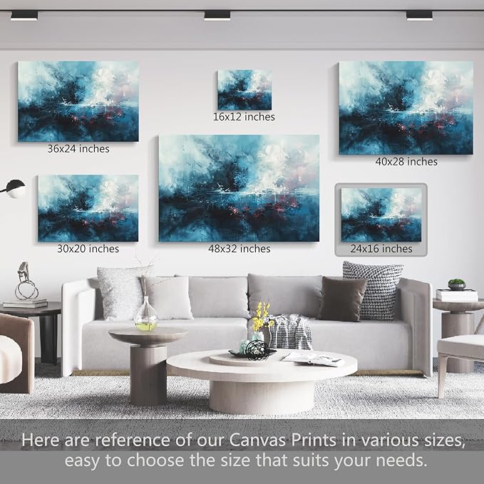 gaosoul Modern Abstract Canvas Wall Art Blue Graffiti Painting on White Background Stylish Framed Minimalism Artwork Prints for Living Room Bedroom Office Decor 24x16in
