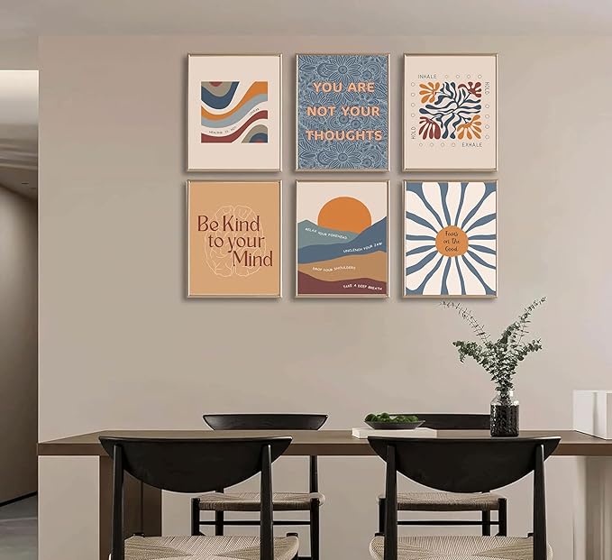 6Pcs Motivational Office Wall Art Mental Health Canvas Painting Psychology Therapy Office Wall Decor Boho Style Inspirational Pictures Positive Quotes Posters Prints for Home Counseling Unframed