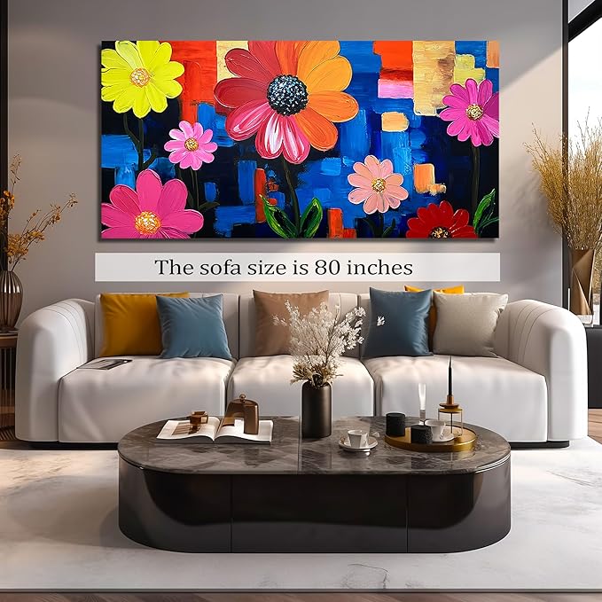 ZHAOSHOP Flower Hand Painted Wall Decor for Office Women Colorful Wall Art for Living Room Extra Large Wall Art for Girl Bedroom Size 36 x 72 Inch