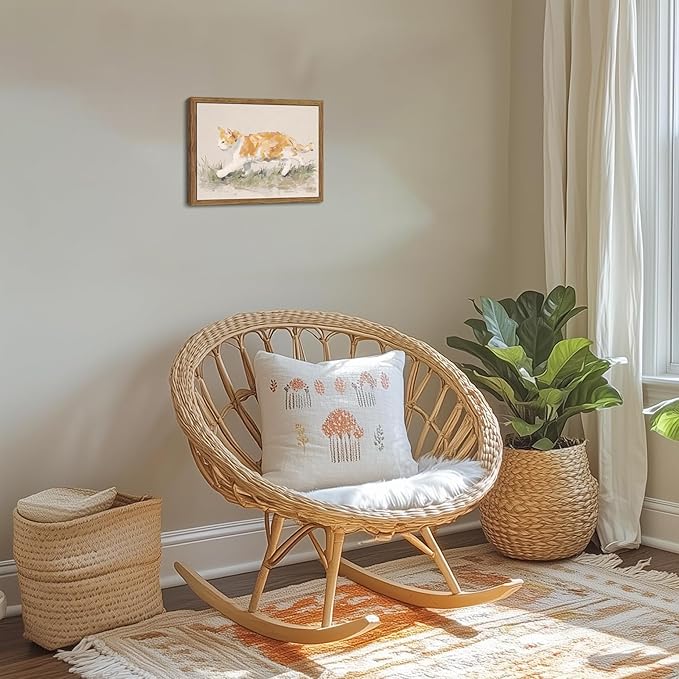 Framed Cat Wall Art, Vintage Orange Cat Canvas Wall Decor Picture, Minimalist Cute Animal Artwork Prints Oil Painting, for Living Room Bedroom Nursery Farmhouse Decor 12x16 Inch