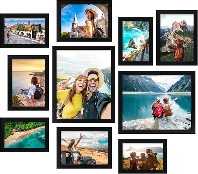 Fixwal Black Picture Frames, 10 Pack Collage Picture Frame Set for Wall Gallery Wall Frame Set, Hanging or Tabletop Display Multi Sizes Photo Frames Including 8x10, 5x7, 4x6