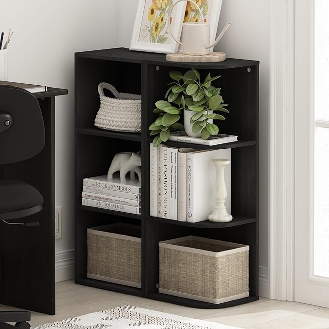 Furinno LUDER Book Shelf, 3-Cube Bookcase, Bookshelf, Open Storage Shelf, 9.3 x 12 x 31.5 Inches, for Home Office, Living Room, Darkwood