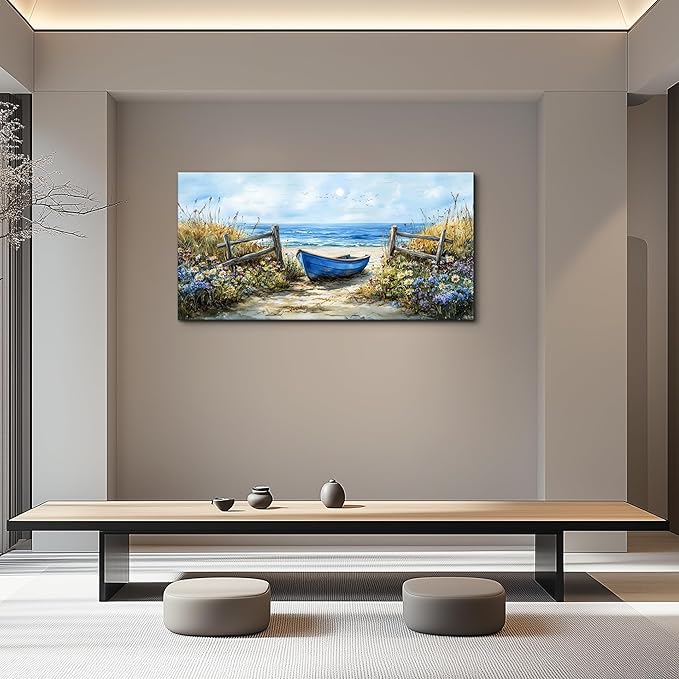 ZUITINGHUA Canvas Wall Art For Living Room Wall Decor For Bedroom Office Wall Decoration Seaside Landscape Painting Boat Pictures Artwork Room Aesthetic Home Decor 20x40 In